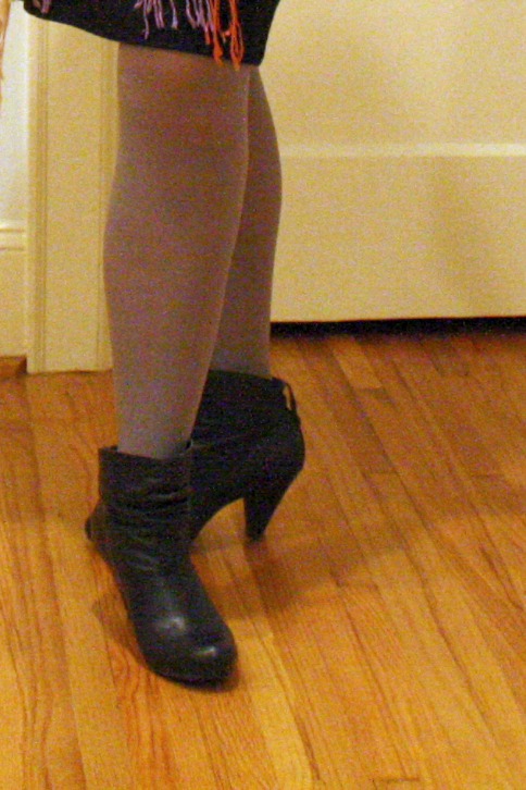 Gray Tights and BCBG Leather Booties