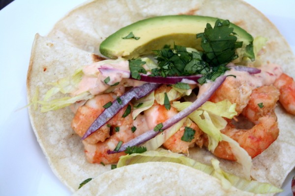 Bourbon Shrimp Tacos with Smoky Chipotle Sauce