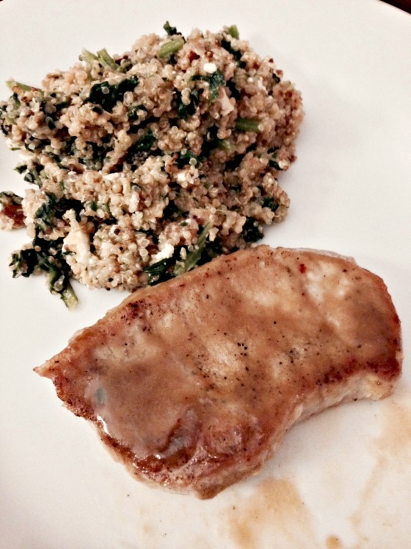 Honey Dijon Pork Chops with Kale and Feta Quinoa
