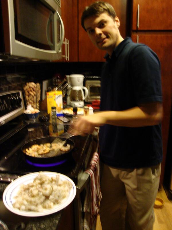 Brad cooking shrimp